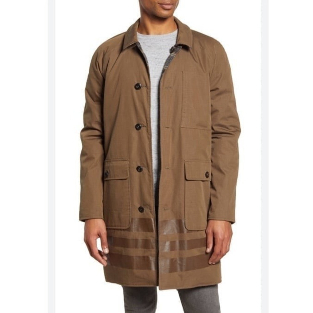 Billy Reid Reversible Car Coat Mens L Grey Brown Plaid Lined Down Jacket $695
